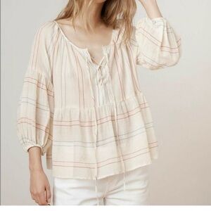 Velvet by Graham & Spencer Cream Peasant Blouse with Red & Blue Stripes
